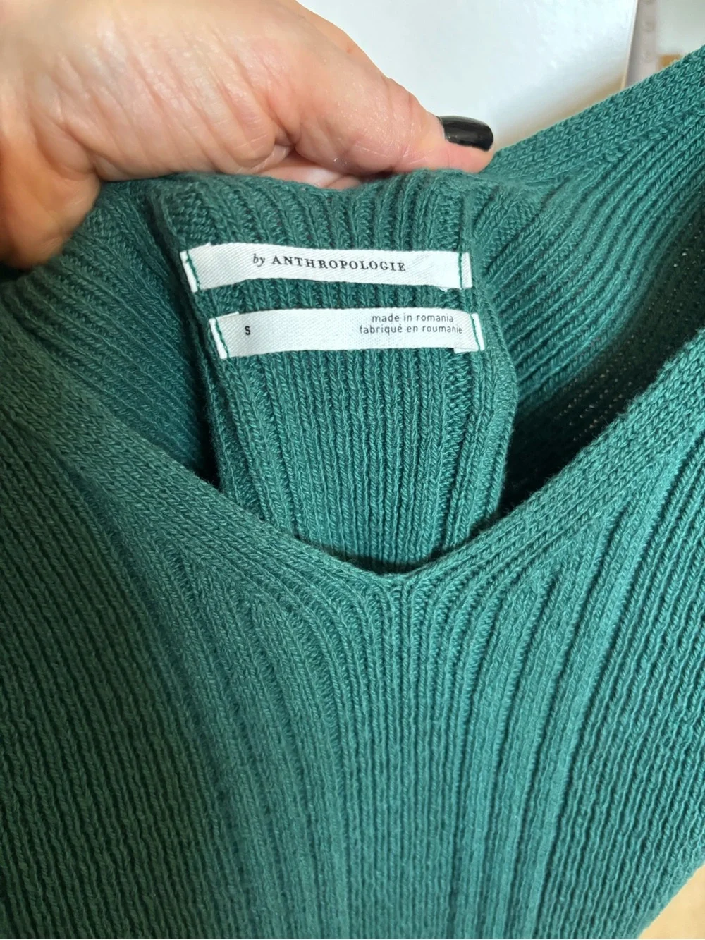 Anthropologie Deep Green Ribbed V-Neck Sweater Tank